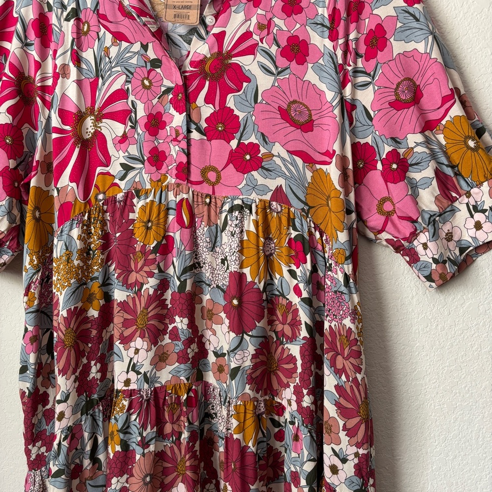 Natural Life XL Rebecca Boho Vintage Floral Tiered Midi Dress NEW - Picture 7 of 14